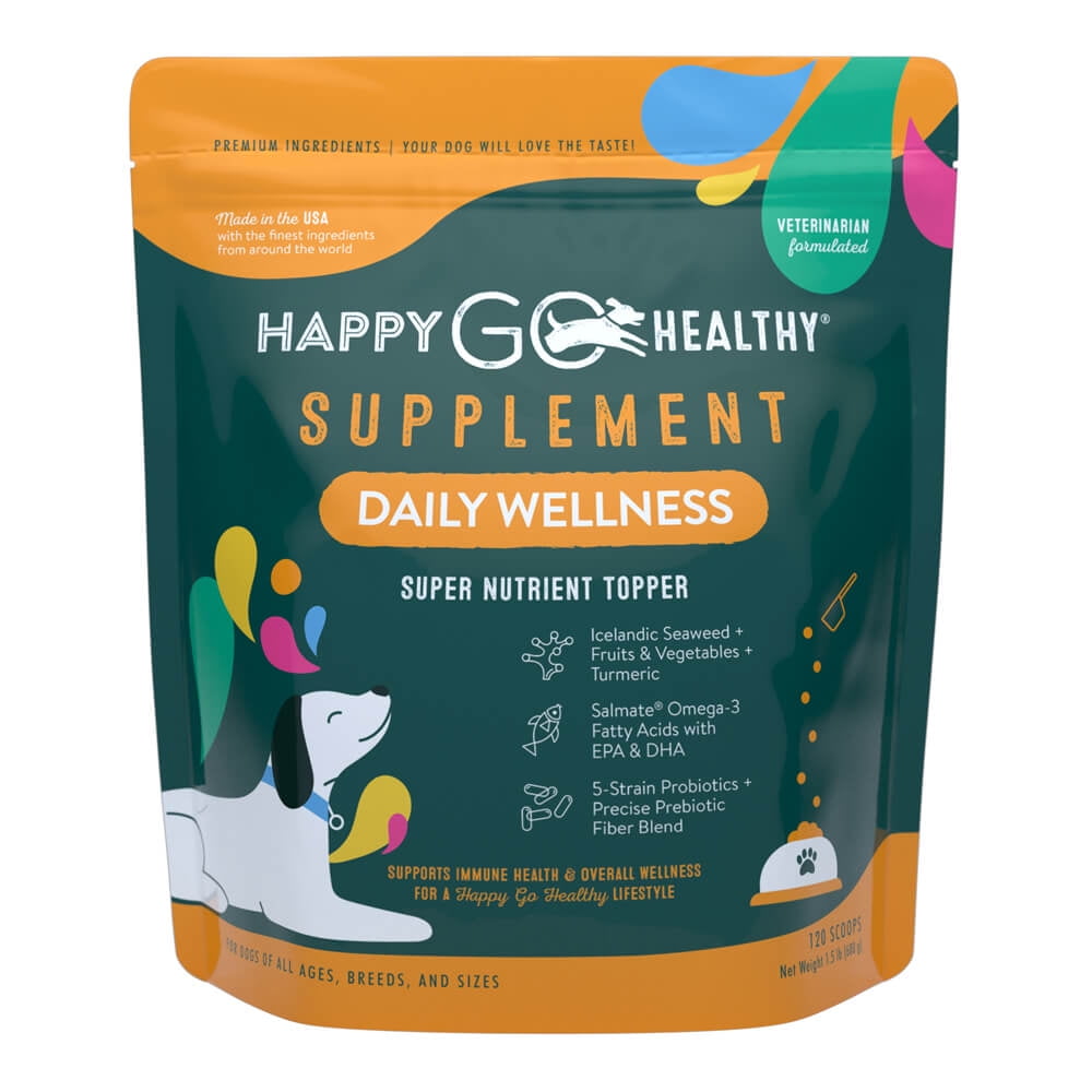Happy Go Healthy Daily Wellness Supplements for Dogs | Probiotic & Prebiotic Benefits with Fish Oil & Seaweed to Keep Your Dog Beaming All Day Long | All Breeds and Sizes | 120 Count