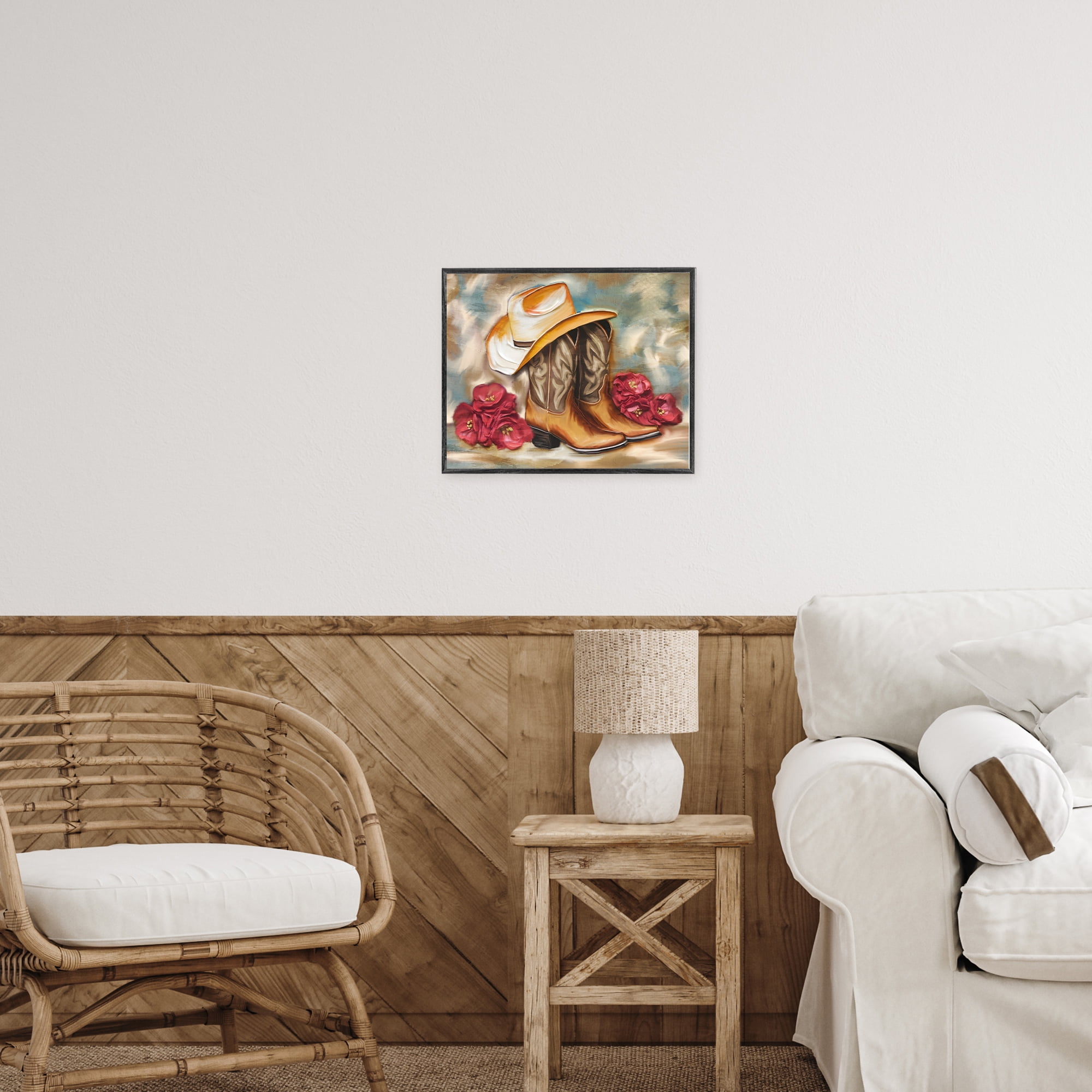 Boots & Floral Bunches White Framed Giclee Art, design by Kim Allen