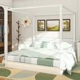thumbnail image 3 of King Size Wood LED Canopy Bed ,Canopy Platform bed With Support Slats, No Box Spring Needed, White, 3 of 12