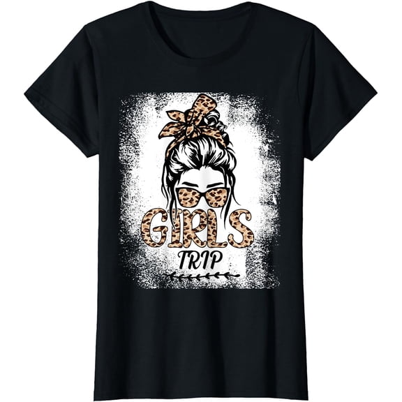 Girls Trip 2023 Messy Bun Leopard Best Friend Matching Girl T-Shirt