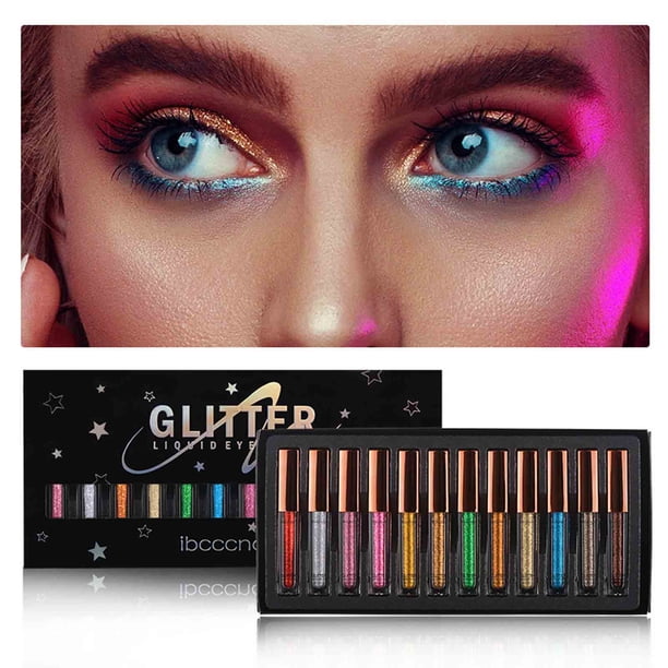 Fiudx Sombra de Ojos Monocromática, Paleta de 12 Colores Vibrantes con Brillo, Sombra Líquida de Alta Pigmentación, Pincel Fino para Una Aplicación Precisa, Uso Diario En Fiestas y Trabajo, Regalo Id