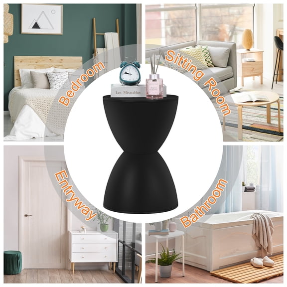 Hourglass Shape Plastic Side Table, Multifunctional Accent Stool, 17in Height Round End Table, Modern Decorative Nightstand for Living Room Bedroom Entryway
