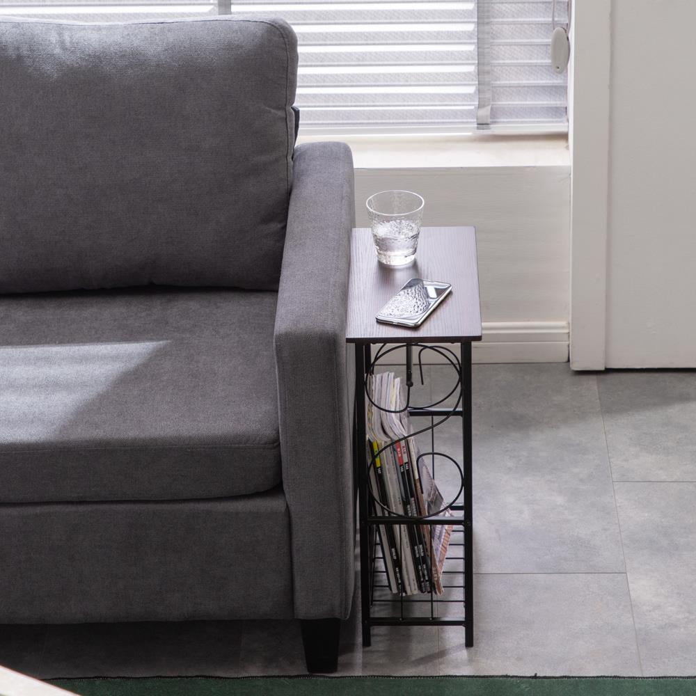 Ktaxon Modern Side Table, End Telephone Table with 2-Tier Mesh Shelves, Sofaside Table for Office Hallway or Living Room, Wood Look Accent Furniture with Metal Frame
