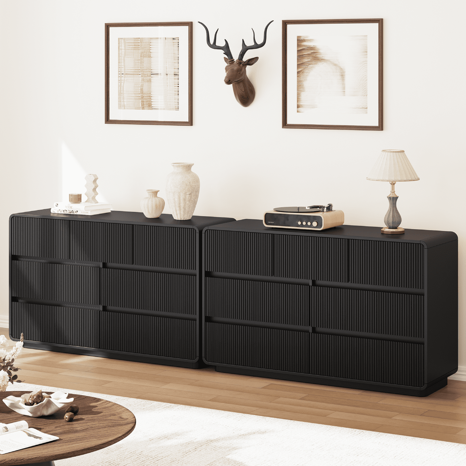 MARNUR 7 Drawer Dresser for Bedroom, Wooden Chest of Drawers for Closet, with Wide Top, Smooth Glides, for Living Room, Hallway, Kids Room, Black