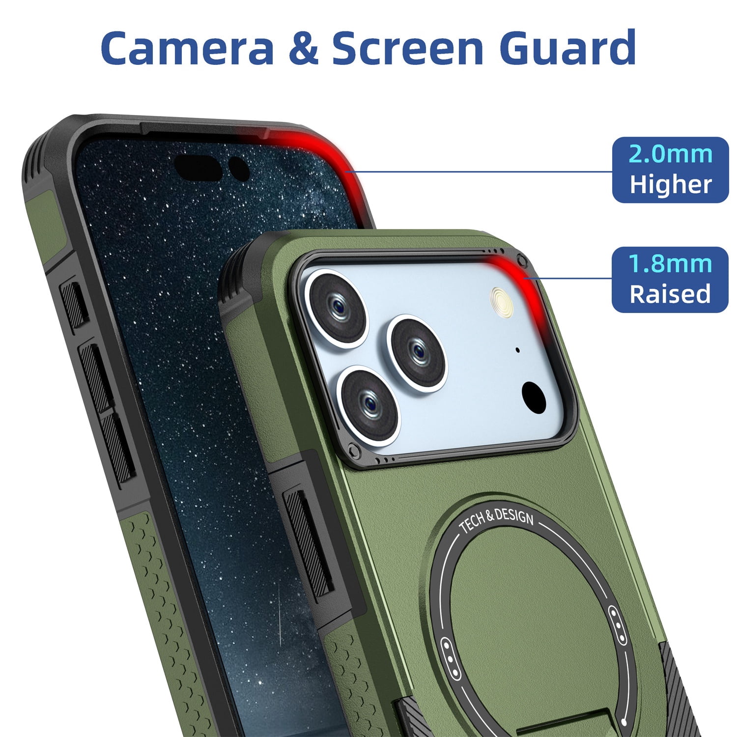 Shockproof MagSafe Stand Case for iPhone 17 Pro - Army Green