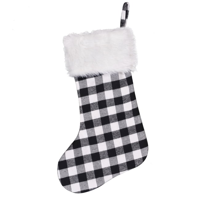 Bolsa de regalo de calcetín de Navidad en blanco y negro Bolsa de dulces decorada con Navidad Media de lana blanca Cabeza de calcetín en blanco y negro brillar Electrónica