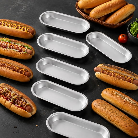 7-Pack Non-Stick Hot Dog Bun Baking Pans, Thickened Aluminum Alloy Cookie Sheets for Pastry, Roasting & Oven Baking, Dishwasher Safe, Heavy Duty Commercial Grade