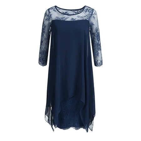 

Sayhi Fashion Chiffon S-5XL Lace Quarter Sleeve Oversize Dress Women Overlay Three Shirt Pajamas for Women Dress