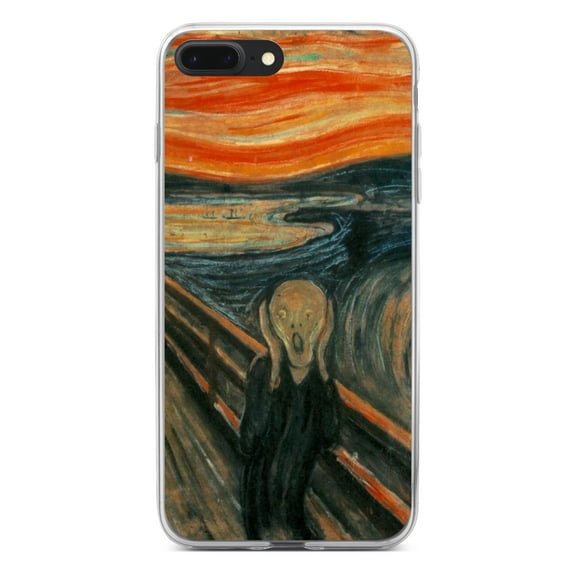 DistinctInk Clear Shockproof Hybrid Case for iPhone 7 PLUS / 8 PLUS (5.5" Screen) - TPU Bumper, Acrylic Back, Tempered Glass Screen Protector - Edvard Munch The Scream - Classic Art
