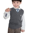 thumbnail image 4 of Fozruso Boys Knitted Sweater Vest V-Neck Sleeveless Knitwear Layering Sweater School Uniform,Gray, 4 of 6