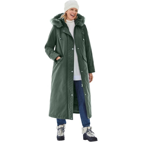 Woman Within Plus Size Long Hooded Dtm Faux Down Parka Coat