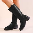 thumbnail image 2 of UngA Mid Calf Womens Boots Round Toe Buckle with Side Zip Slouch Flat to Low Heel Boots Women Black,Size 7, 2 of 7