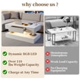 thumbnail image 3 of UHOMEPRO White LED Coffee Table with Storage Drawers, 39" Modern High Gloss Center Table with RGB LED Lights, 2-Tier Rectangle Design with Marbling Print for Living Room, White, 3 of 7