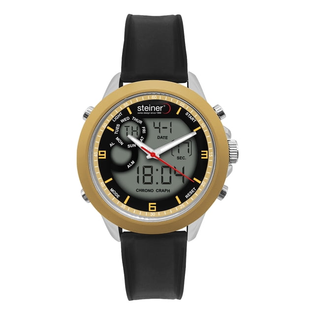 Reloj De Hombre Steiner Dual Time Diseño Análogo Y Digital Amarillo