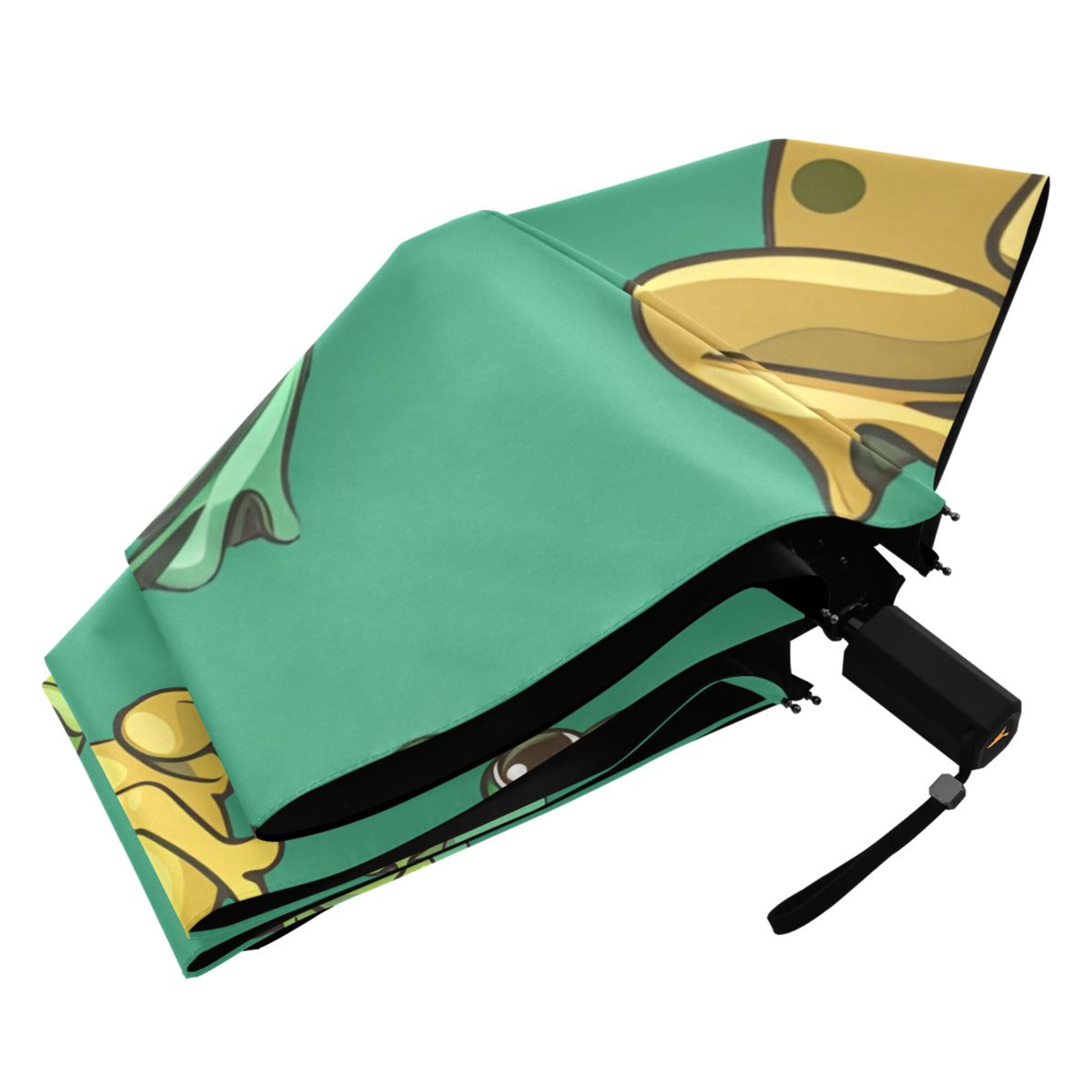 Cartoon Frogs All Weather Umbrella Triple Folding Parasol 6 Ribs UV Protection Portable