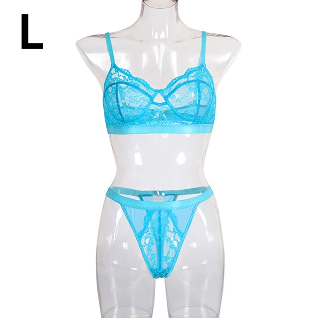 Encaje sexy conjunto de ropa interior sujetador ropa interior regalo para mujer, azul verde, L 2 piezas Inevent XX000054-37