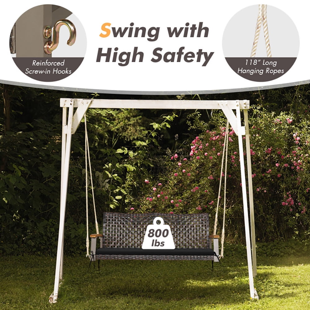 Aimee Lii 2-Person Rattan Hanging Porch Swing Chair, Swing Chair Outdoor, Black Aimee Lii 2-Person Rattan Hanging Porch Swing Chair, Swing Chair Outdoor, Black