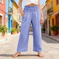 thumbnail image 5 of CCRFTGI Girls Plaid Pants High Elastic Waist Gingham Pants Wide Leg Lounge Palazzo Pants with Pockets for Kids 4-13 Y Blue 12-13 Years, 5 of 6