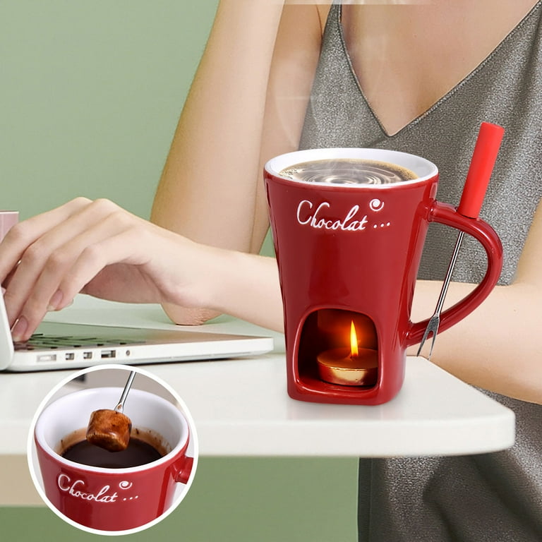 Chocolate Fondue Pot Ceramic Cheese Melting Cup Candle Heated Mini