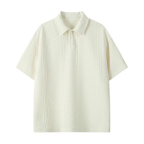 Men Polo Shirts Short Sleeve Button Down Polo Tees Loose Fit Beige Vacation Shirts for Men