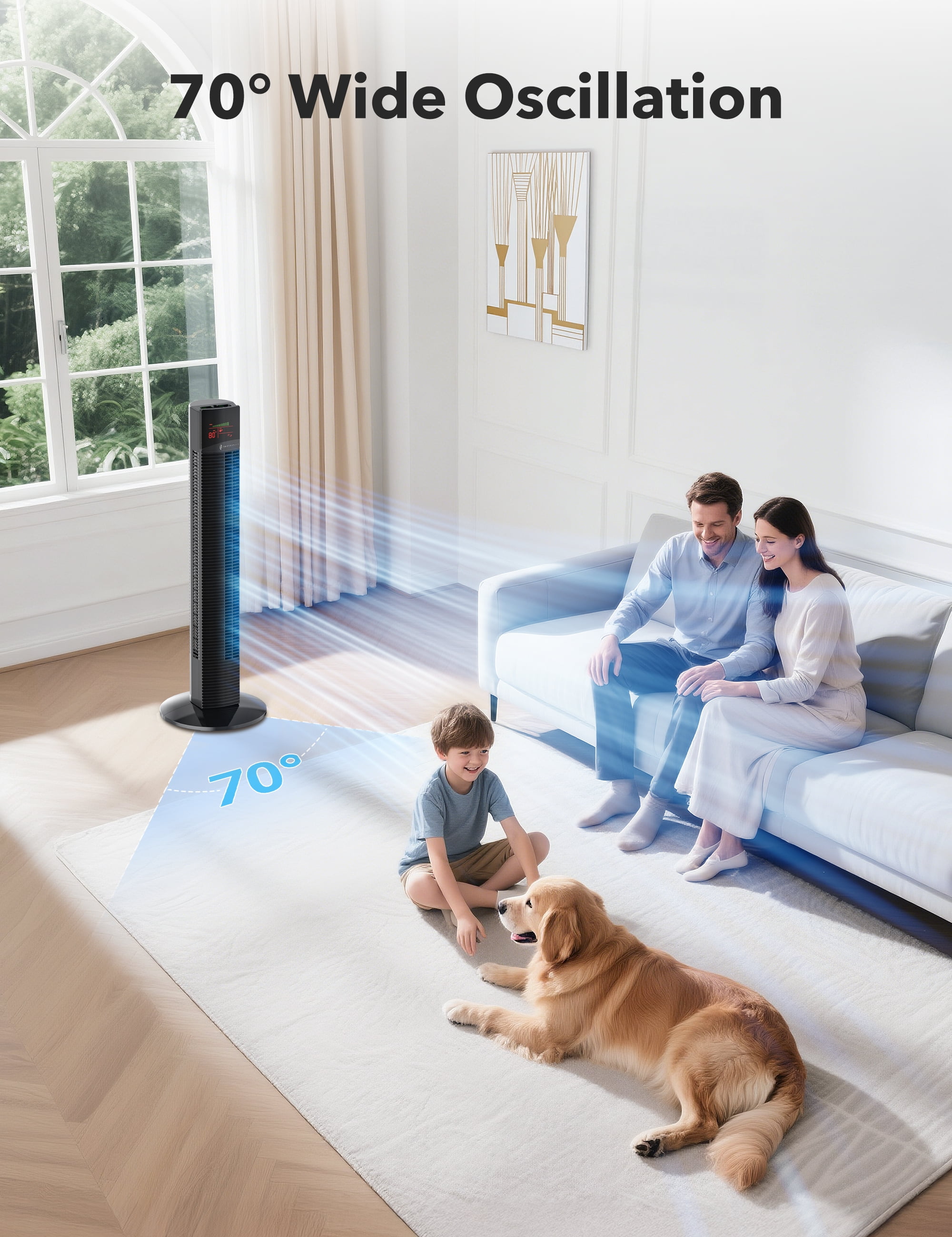 TaoTronics Tower Fan, 36" Cooling Fan with Remote, 65° Floor Fan Oscillating, Powerful Fan with 9 Modes, Large LED Display, 12-Hour Timer, Quiet Portable Bladeless Fan for Bedroom Living Rooms Office