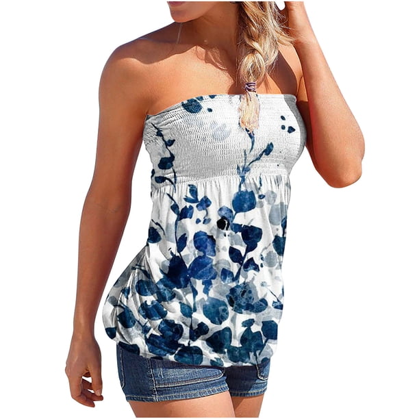 Camiseta sin mangas sin tirantes para mujer, camisetas de tubo de verano, blusa informal Sexy con hombros descubiertos para vacaciones Fridja hjk6657
