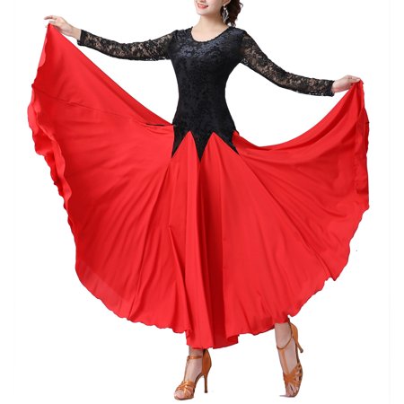 Women S Long Sleeve Velvet Ballroom Waltz Dance Dresses With Godet Skirt