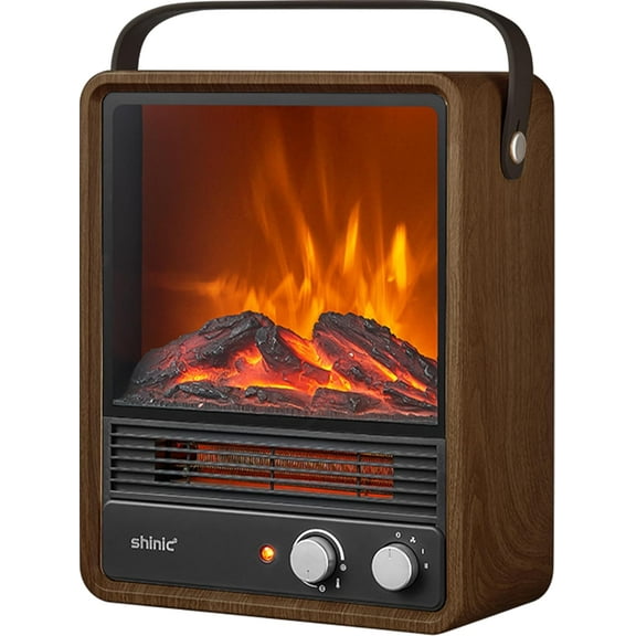 Electric Fireplace Heaters for Indoor Use,1500W Space Heater with Crackling Sound & 3D Realistic Flame, Safety Protection, Mini Portable Fireplace Heater for Home Christmas Decoration, Walnut