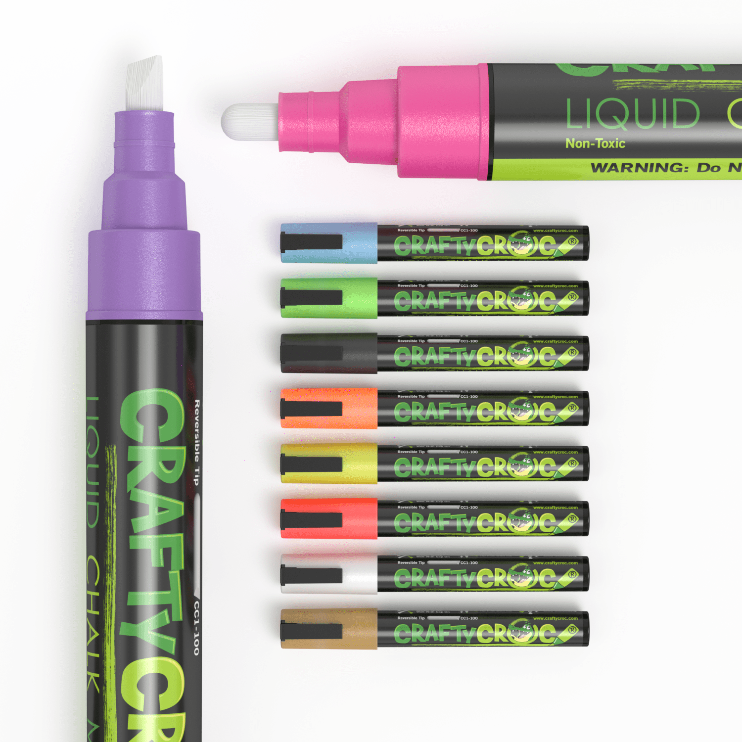 Crafty Croc Liquid Chalk Markers, Vibrant Neon Colors, 10-Pack 