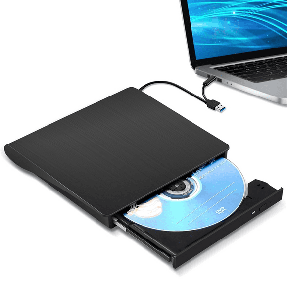 External CD DVD +/-RW Drive, USB 3.0 & USB-C Portable CD & DVD ROM Burner Player Reader Writer Rewriter Disc Drive,Black
