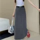 thumbnail image 3 of Falda recta de cintura alta y ajustada para mujer, estilo nuevo de verano 2024, ligera, cálida, adelgazante, con abertura lateral, vestido largo en forma de A, 3 of 4