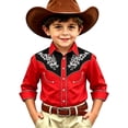 thumbnail image 4 of FINALGANG Boy's Western Cowboy Shirt Print Long Sleeve Button Down Shirts Regular Fit Shirt Casual Blouses Retro Festive Party Tops For Children 12-13 Years, 4 of 4