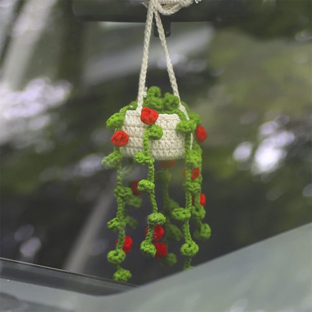 Bexikou Crochet Hanging Plant for Car,Car Mirror Hanging Accessory