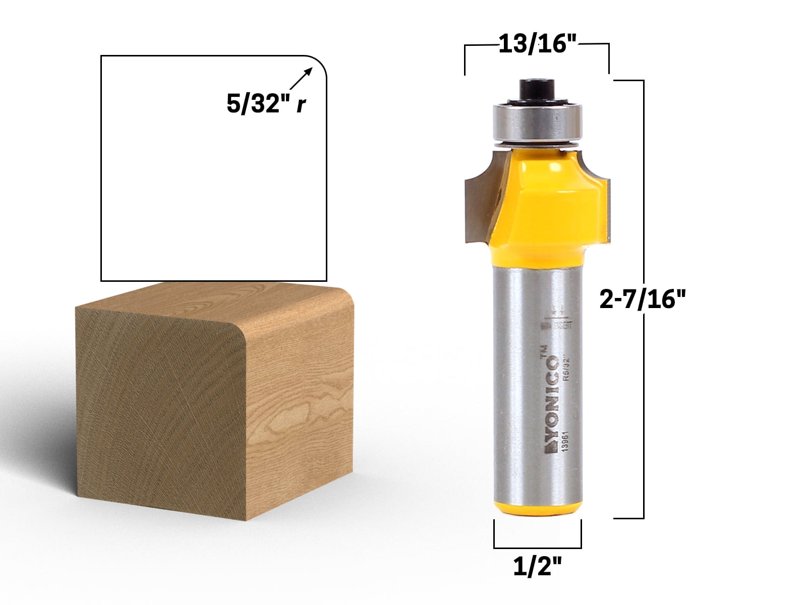 Yonico 13169 Round Over Edging Router Bit with 1-Inch Radius 1/2-Inch Shank 
