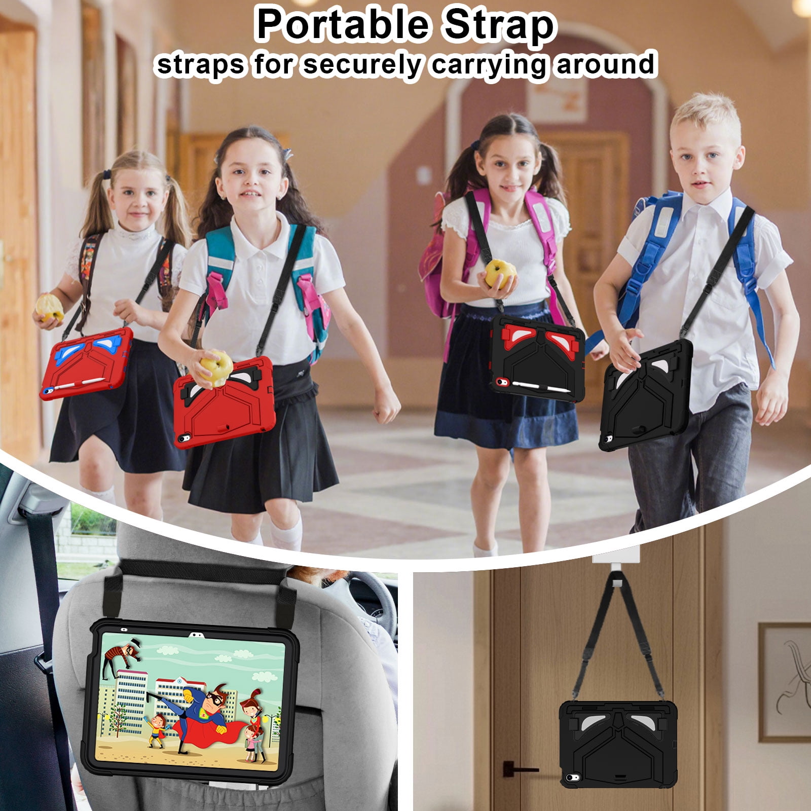 Dteck Case for 2025 Apple 11-inch iPad A16/ 10.9-inch iPad 10th Generation 2025 Cover with Pencil Holder Screen Protector Shoulder Strap Kicsktand Thickned Cornor for Kids Boys,Black