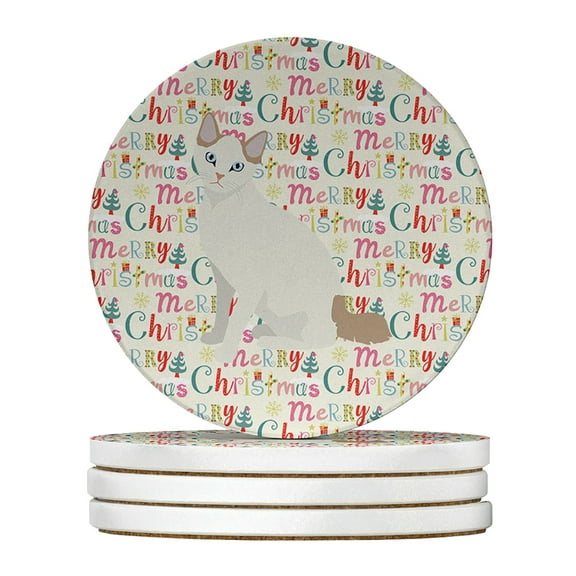 Korean Bobtail Cat Christmas Large Sandstone Coasters Pack of 4 4 in x 4 in