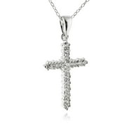 FASHIONJUNKIE4LIFE Sterling Silver CZ Cross Necklace, 18" Chain