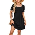 thumbnail image 2 of Feancey Summer Vacation Dresses for Women Puff Short Sleeve T-Shirt Dress Dressy Casual Beach Mini Dresses Trendy Square Neck A-Line Dress Black L, 2 of 8