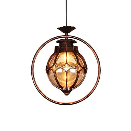

Litfad Globe Pendant Light Amber Glass Suspended Lighting Fixture in Copper with Iron Ring for Living Room
