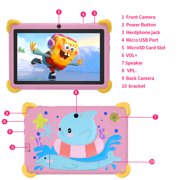 Kids Tablet 7 inch pink,Android 12 Children's learning machine,3GB RAM 64GB ROM,128GB Expansion,HD Display,Wifi, Children Tablet with Parent Control