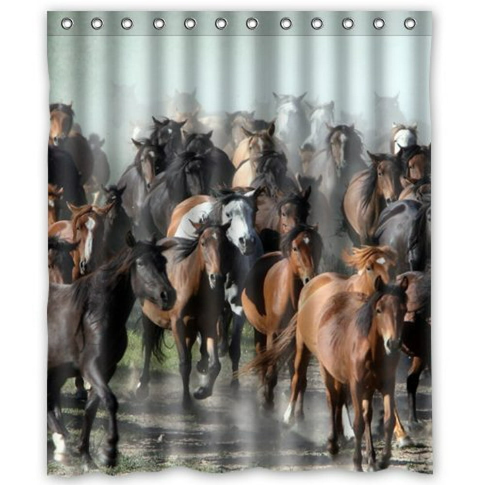 HelloDecor Thousands of Wild Running Horse Shower Curtain Polyester