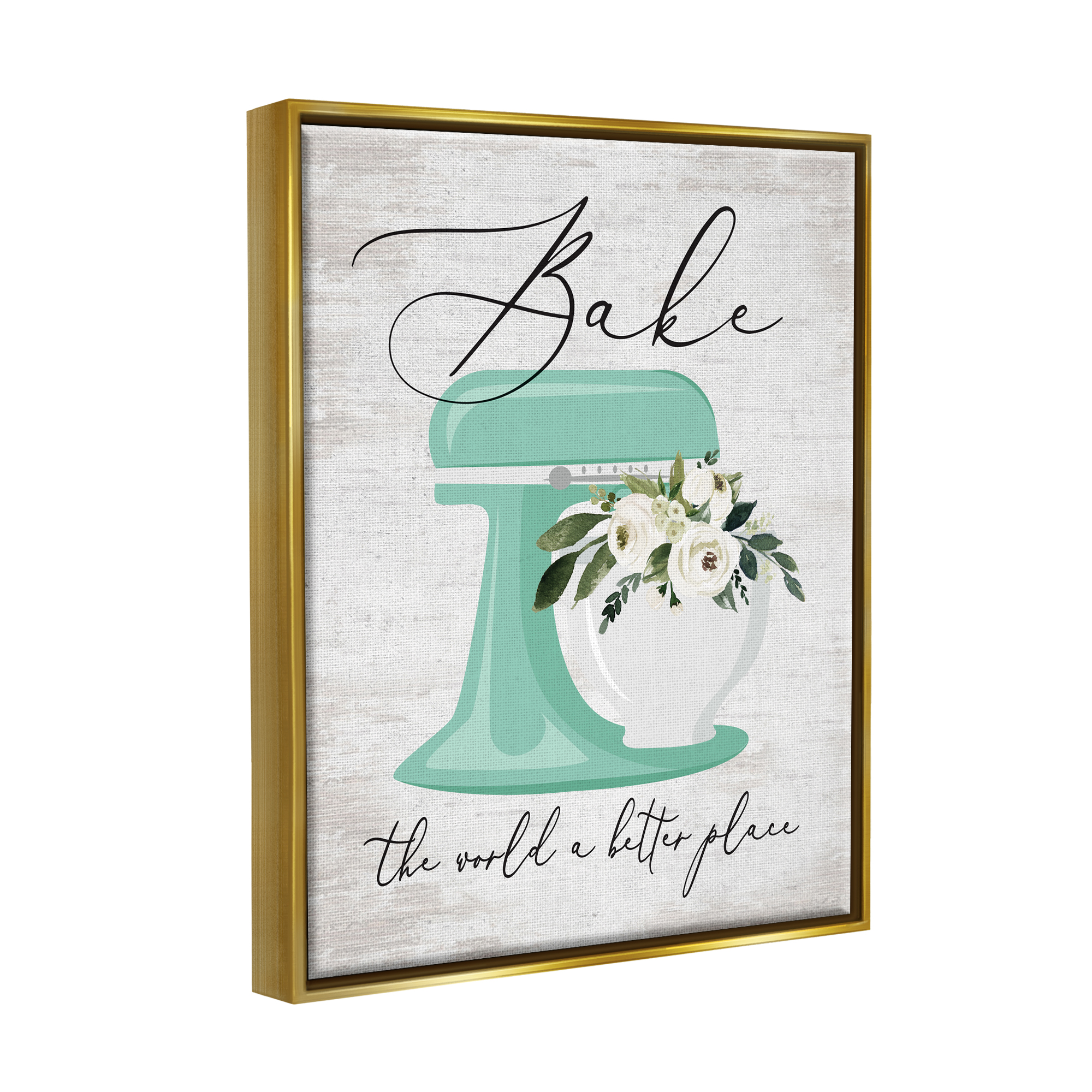 Stupell Industries Bake The World Phrase Food & Beverage Painting Gold Floater Framed Art Print Wall Art, 17 x 21