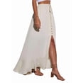 thumbnail image 2 of Women'S Elastic Tie Waist Button Down Maxi Skirts Casual Loose Flowy Swing Slit Front Dress White M, 2 of 8