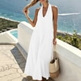 thumbnail image 5 of Women's V-Neck Sleeveless Casual Solid Color Hanging Neck Summer Dress, 5 of 7