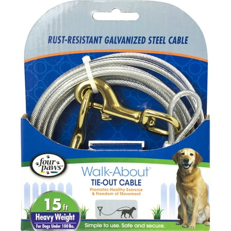Four Paws Tie Outs - Four Paws-Container-Four Paws Dog Tie Out Cable- Heavyweight- Silver 15 Ft