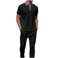 thumbnail image 1 of Mens Pantalones Casuales de Verano Impreso Bolsillo Solapa de Manga Corta Conjunto, Blusa de Cuello Y Pantalones para Al Aire Libre, 1 of 1