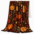 thumbnail image 2 of Pumpkin Mushroom Foliage Flower Star Autumn Botanical Pattern Flannel Blanket For Autumn Fans, Cozy Orange Brown Home Decor For Bedroom Living Room Halloween Gift, 2 of 9