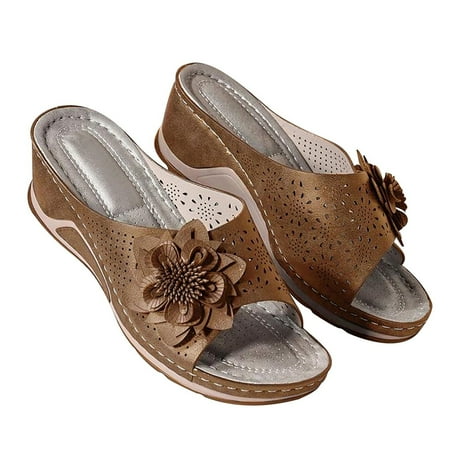 

Women Arch Support Elegant Fashion Fish Mouth Non Slip Wedge Sandals PU Leather