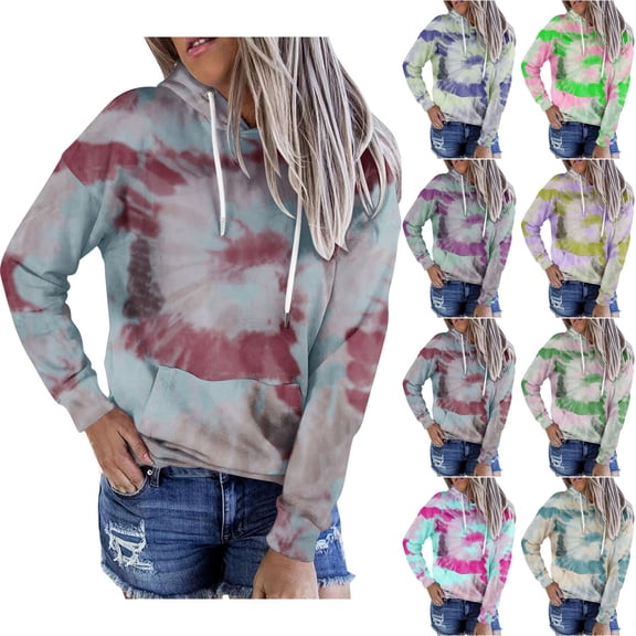 WRKEKC Sweatshirts for Women, Long Sleeve Tops for Womenn, Ladies' Fall Print Hooded Pocket Long Sleeve Sweater Warm Jacket Top Sweatshirt
