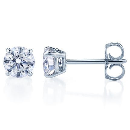 14K White Gold Round brilliant I2 Clarity Diamond Stud Earrings 0.30 ct.